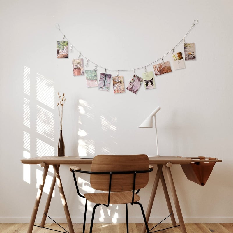 TFu Multi-Purpose Steel Wall Hanging Photo Display Cable Wire Rod with 12 Adjustable Clips for Hanging Photos Notes Postcard and Artworks (Flower) - Image 3